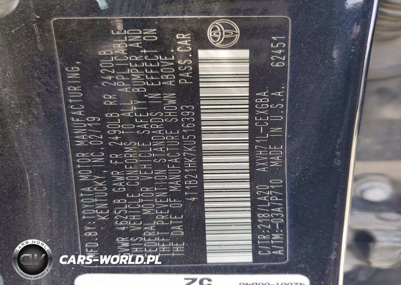 2019 Toyota Camry Hybrid Xle VIN:4T1B21HK7KU516393 - 12