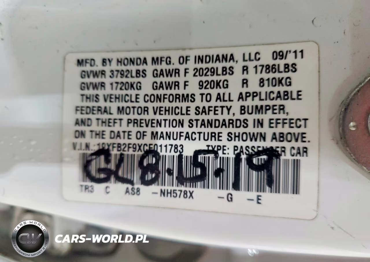 2012 Honda Civic Exl VIN:19XFB2F9XCE011783 - 13