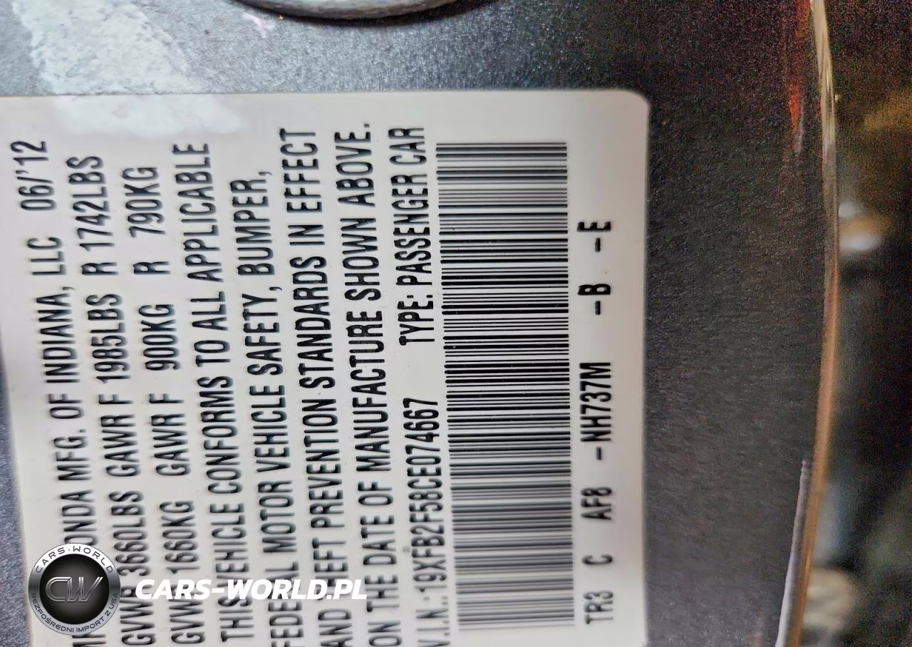 2012 Honda Civic Lx VIN:19XFB2F58CE074667 - 12
