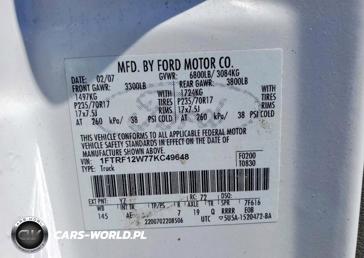 2007 Ford F150 VIN:1FTRF12W77KC49648 - 12