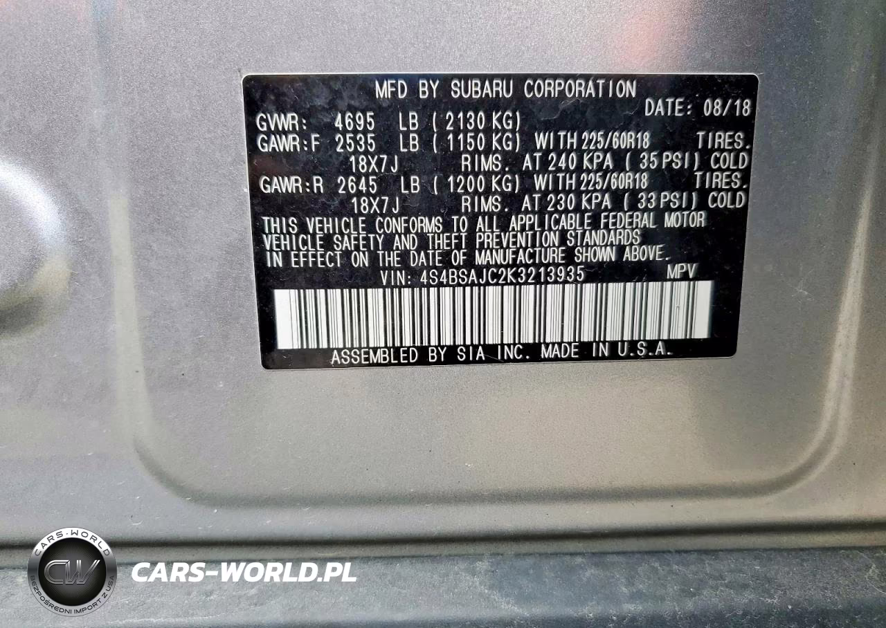 2019 Subaru Outback 2.5I Limited VIN:4S4BSAJC2K3213935 - 13