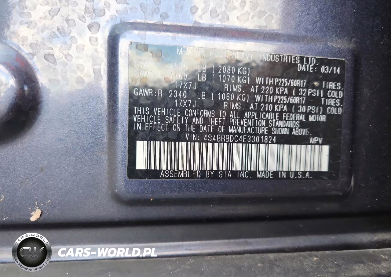 2014 Subaru Outback 2.5I Premium VIN:4S4BRBDC4E3301824 - 13