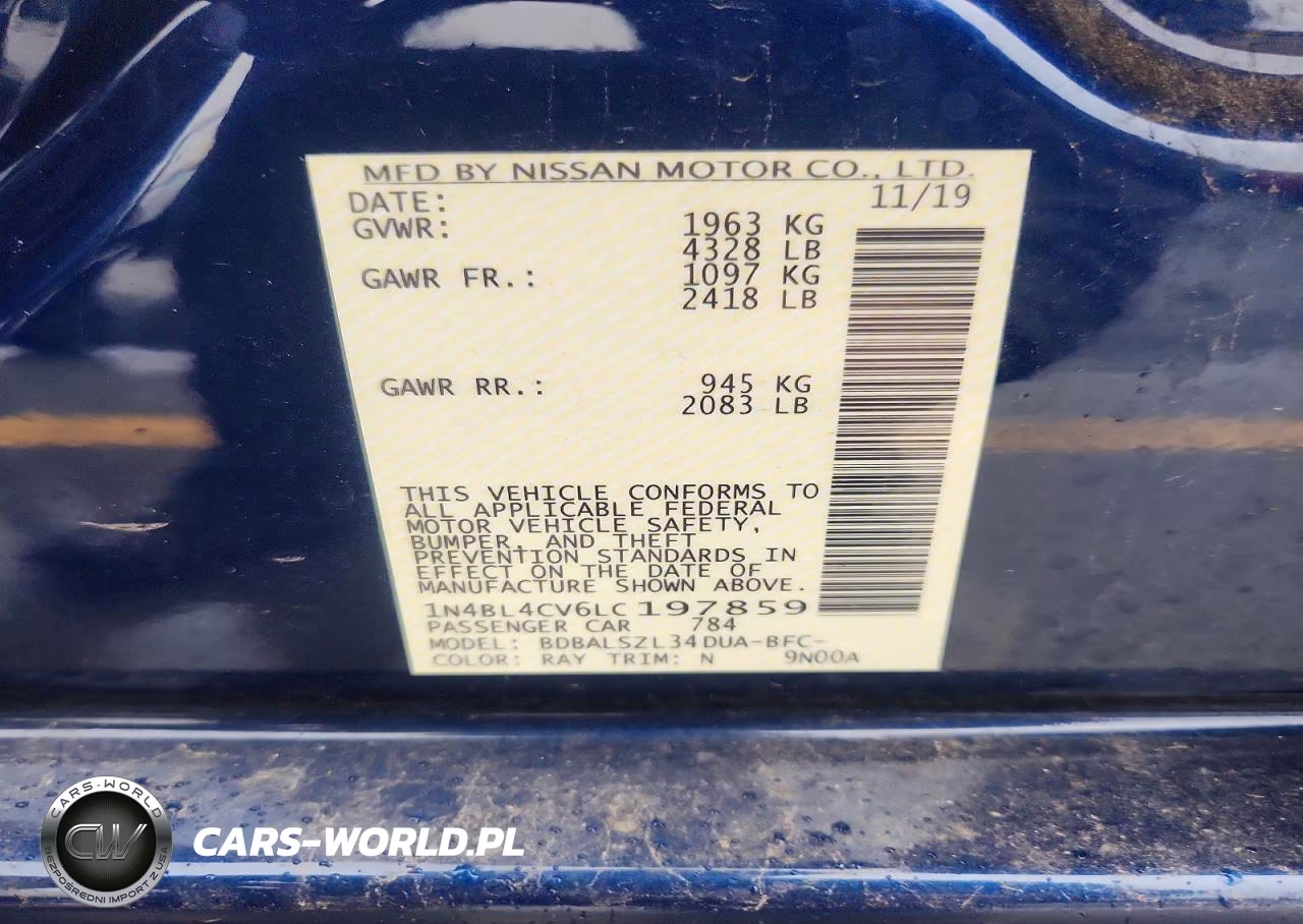 2020 Nissan Altima Sr VIN:1N4BL4CV6LC197859 - 12
