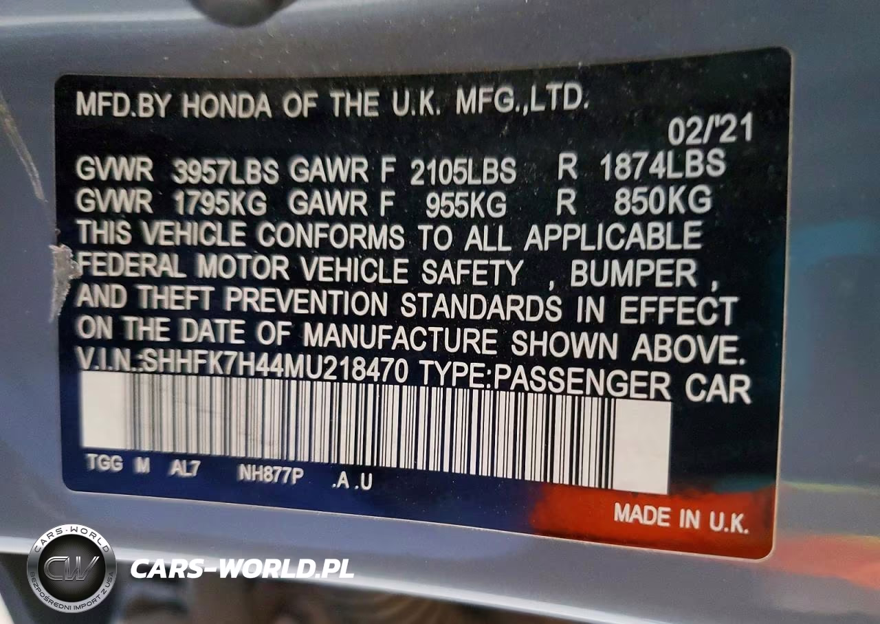 2021 Honda Civic Sport VIN:SHHFK7H44MU218470 - 12