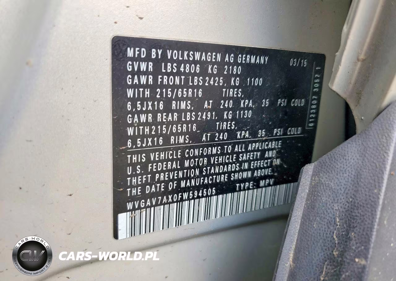 2015 Volkswagen Tiguan S VIN:WVGAV7AX0FW594505 - 13