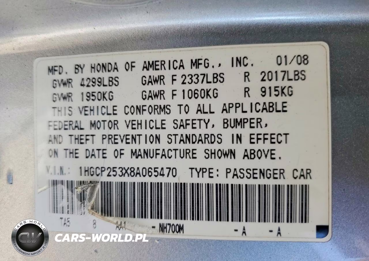 2008 Honda Accord Lx VIN:1HGCP253X8A065470 - 12