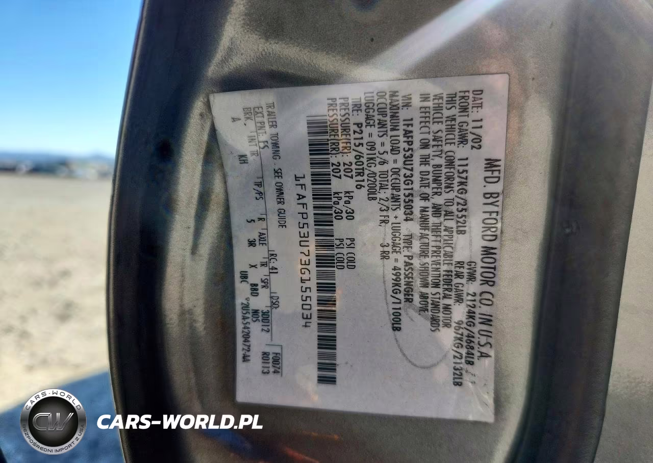 2003 Ford Taurus Se VIN:1FAFP53U73G155034 - 12