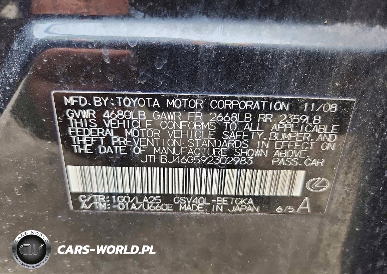 2009 Lexus Es 350 VIN:JTHBJ46G592302983 - 12