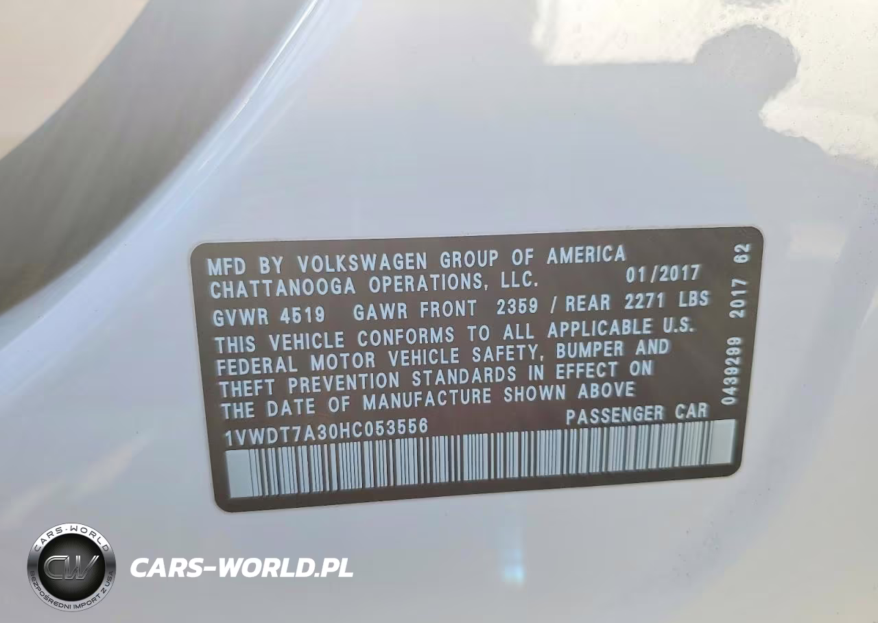2017 Volkswagen Passat R-Line VIN:1VWDT7A30HC053556 - 12