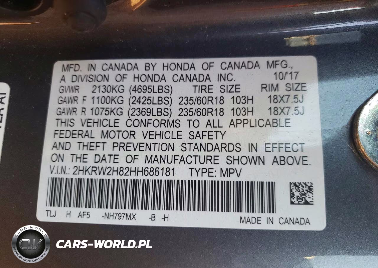 2017 Honda Cr-V Exl VIN:2HKRW2H82HH686181 - 14