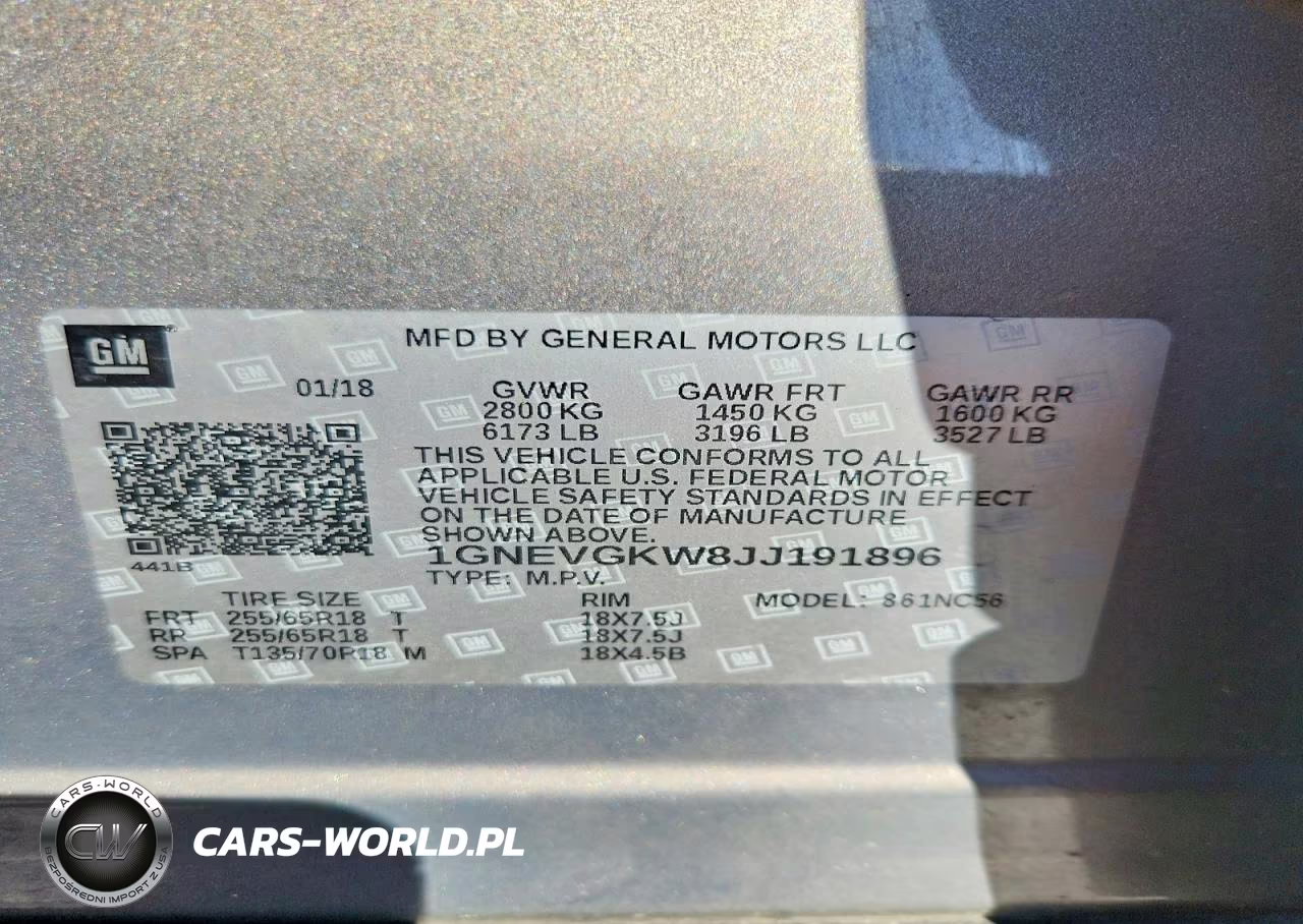 2018 Chevrolet Traverse Lt VIN:1GNEVGKW8JJ191896 - 13