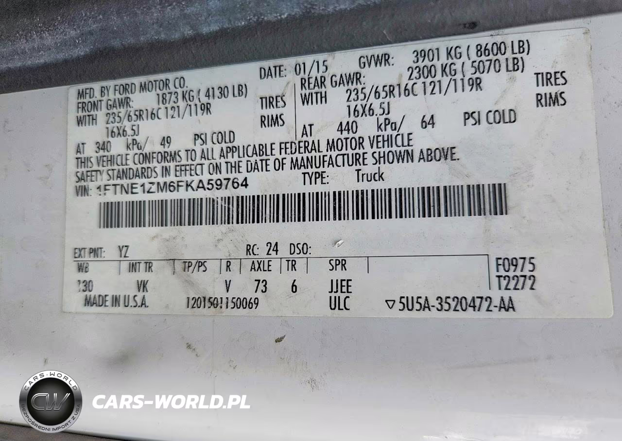 2015 Ford Transit T-150 VIN:1FTNE1ZM6FKA59764 - 13
