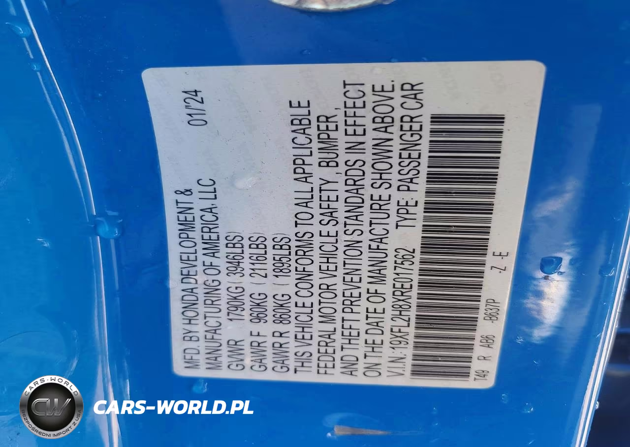 2024 Honda Civic Sport VIN:19XFL2H8XRE017562 - 12