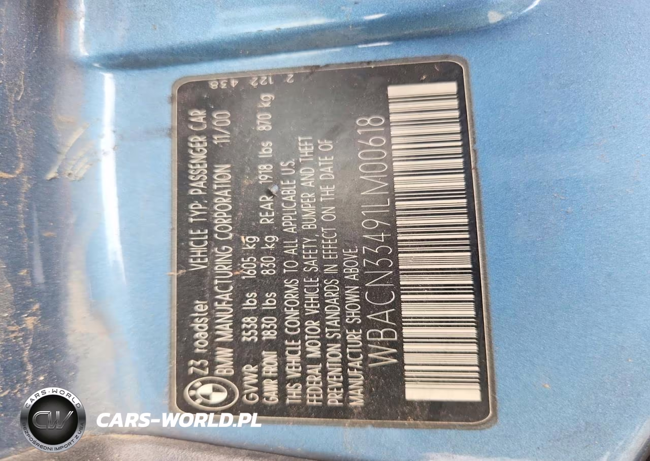 2001 BMW Z3 2.5 VIN:WBACN33491LM00618 - 12