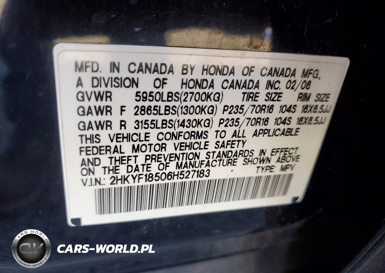 2006 Honda Pilot Ex VIN:2HKYF18506H527183 - 13
