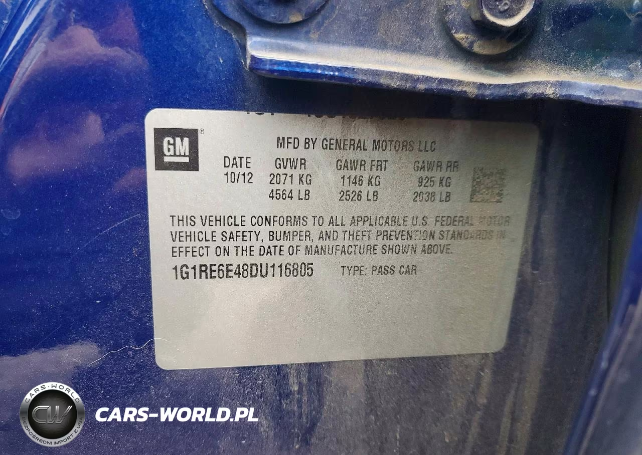 2013 Chevrolet Volt VIN:1G1RE6E48DU116805 - 12