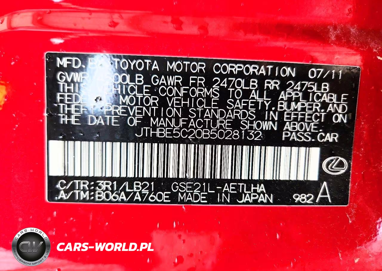 2011 Lexus Is 350 VIN:JTHBE5C20B5028132 - 12