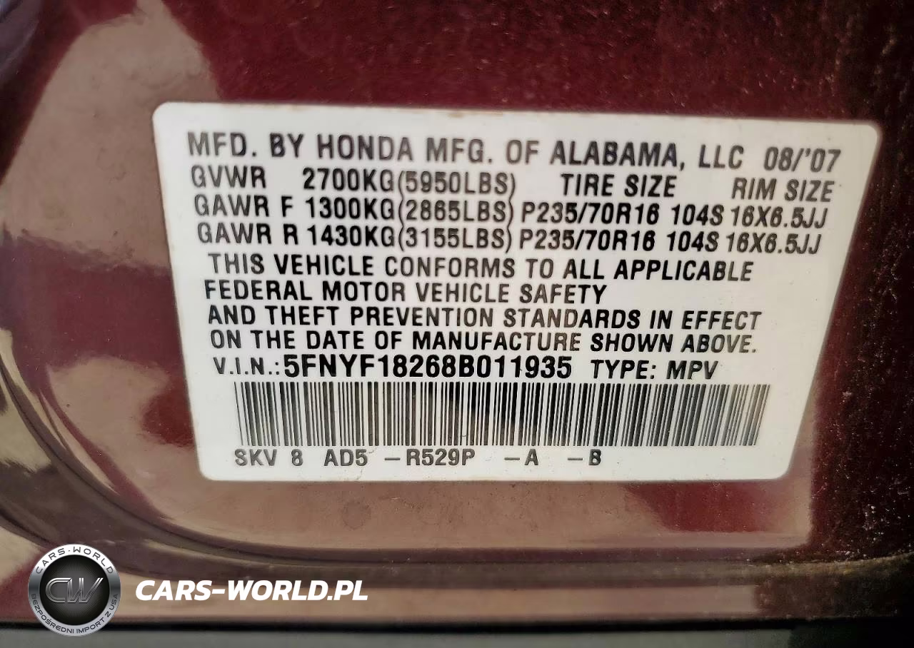2008 Honda Pilot Vp VIN:5FNYF18268B011935 - 13