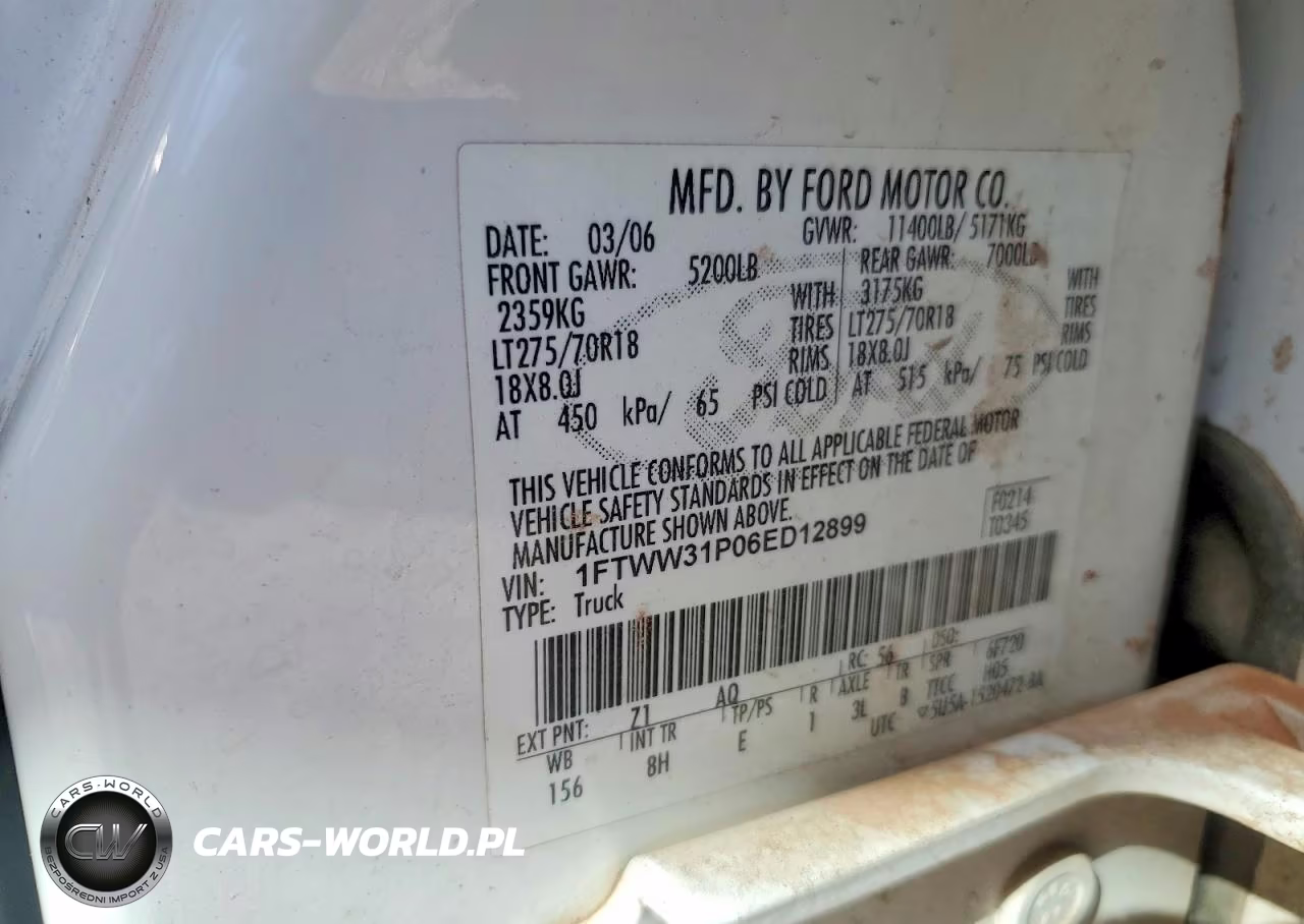 2006 Ford F350 Srw Super Duty VIN:1FTWW31P06ED12899 - 13