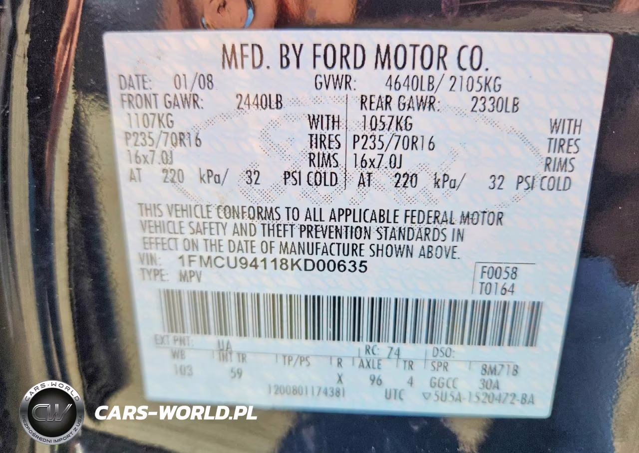 2008 Ford Escape Limited VIN:1FMCU94118KD00635 - 13