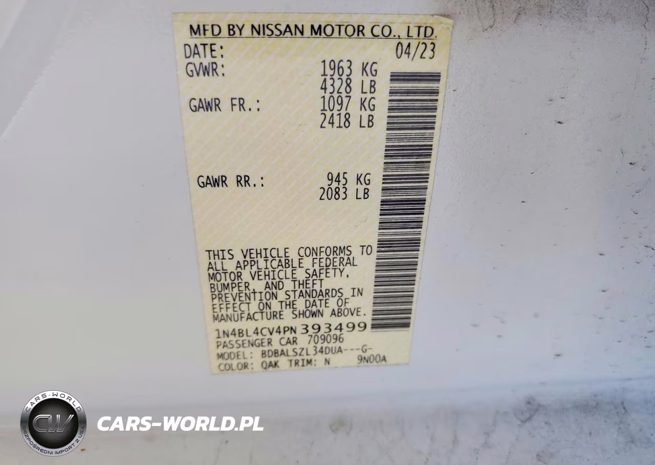 2023 Nissan Altima Sr VIN:1N4BL4CV4PN393499 - 12