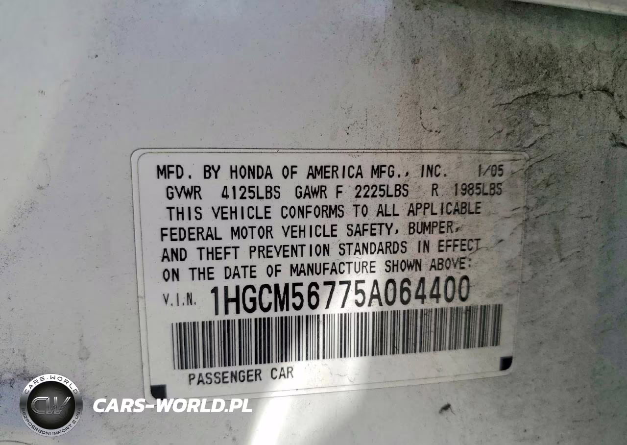 2005 Honda Accord VIN:1HGCM56775A064400 - 12