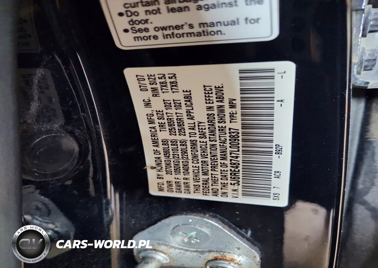 2007 Honda Cr-V Exl VIN:5J6RE48747L009837 - 13