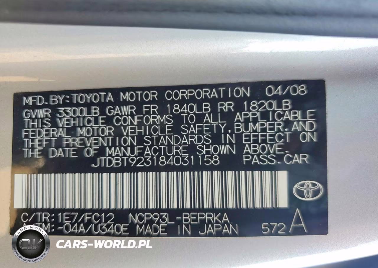 2008 Toyota Yaris Base VIN:JTDBT923184031158 - 12