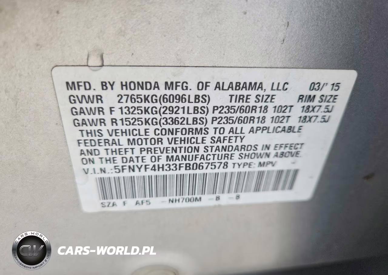 2015 Honda Pilot Se VIN:5FNYF4H33FB067578 - 13
