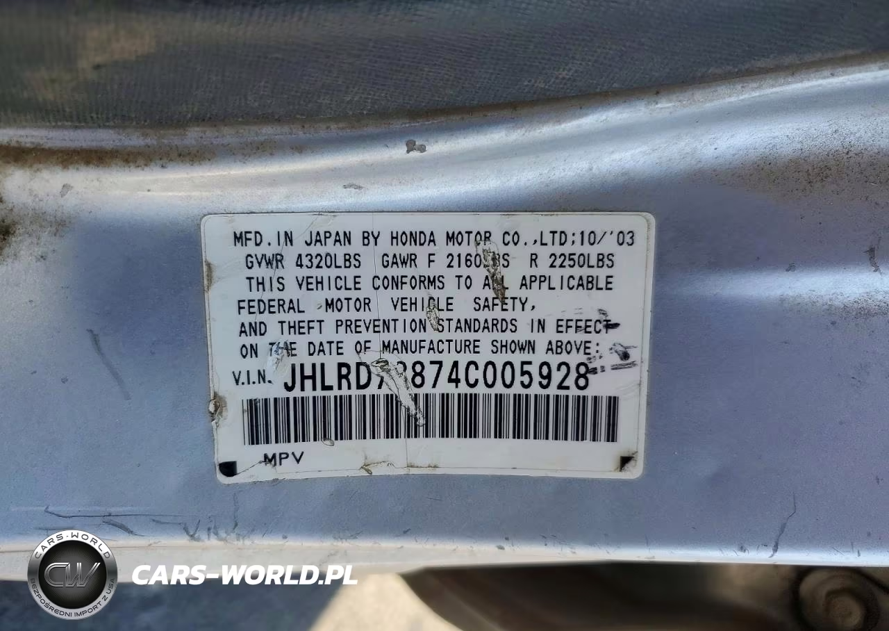 2004 Honda Cr-V Ex VIN:JHLRD78874C005928 - 13