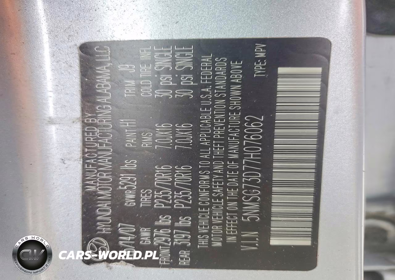2007 Hyundai Santa Fe Gls VIN:5NMSG73D77H076062 - 13