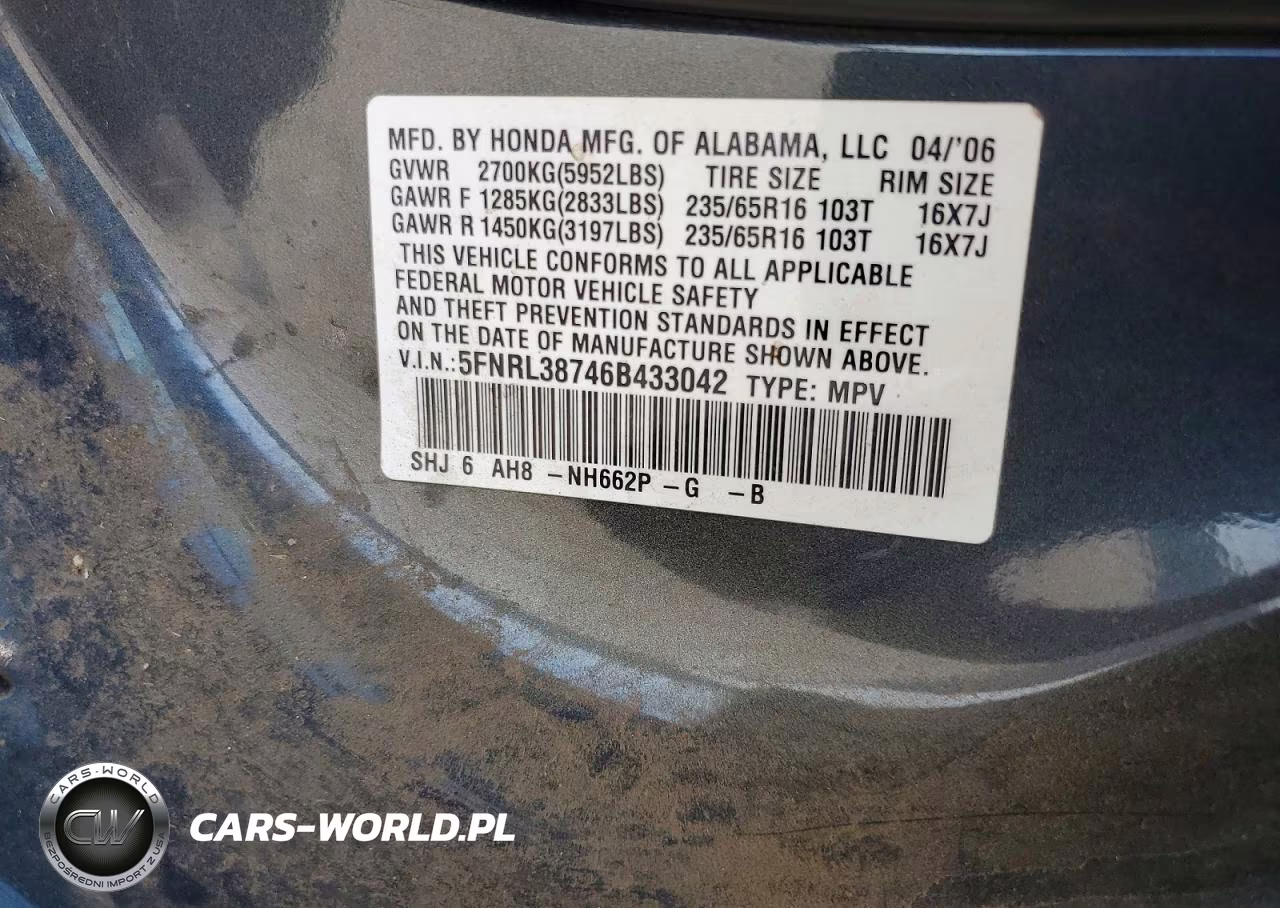2006 Honda Odyssey Exl VIN:5FNRL38746B433042 - 13