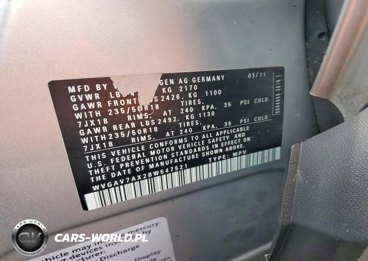 2011 Volkswagen Tiguan S VIN:WVGAV7AX2BW547521 - 12