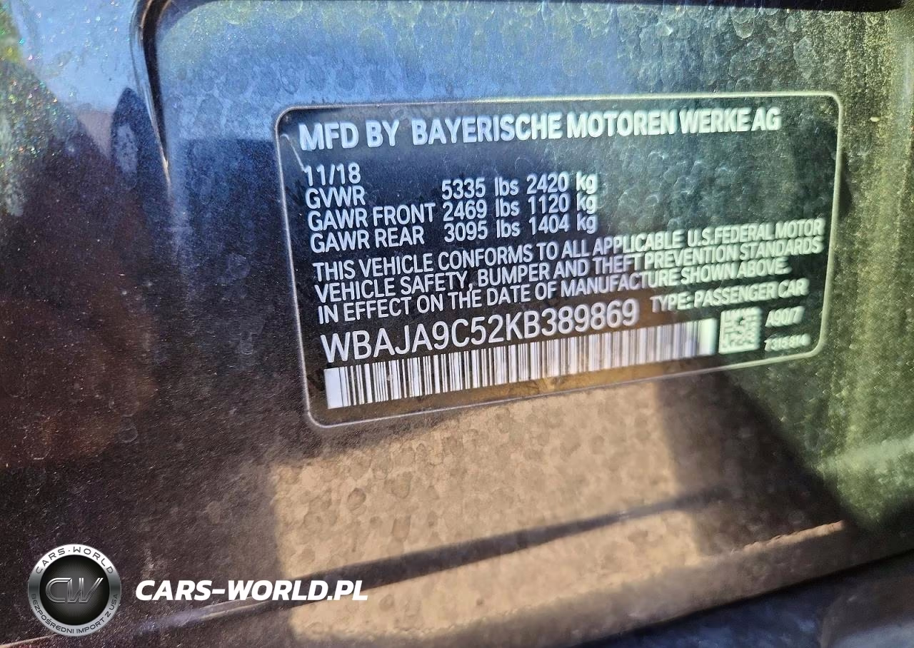 2019 BMW 530E VIN:WBAJA9C52KB389869 - 13
