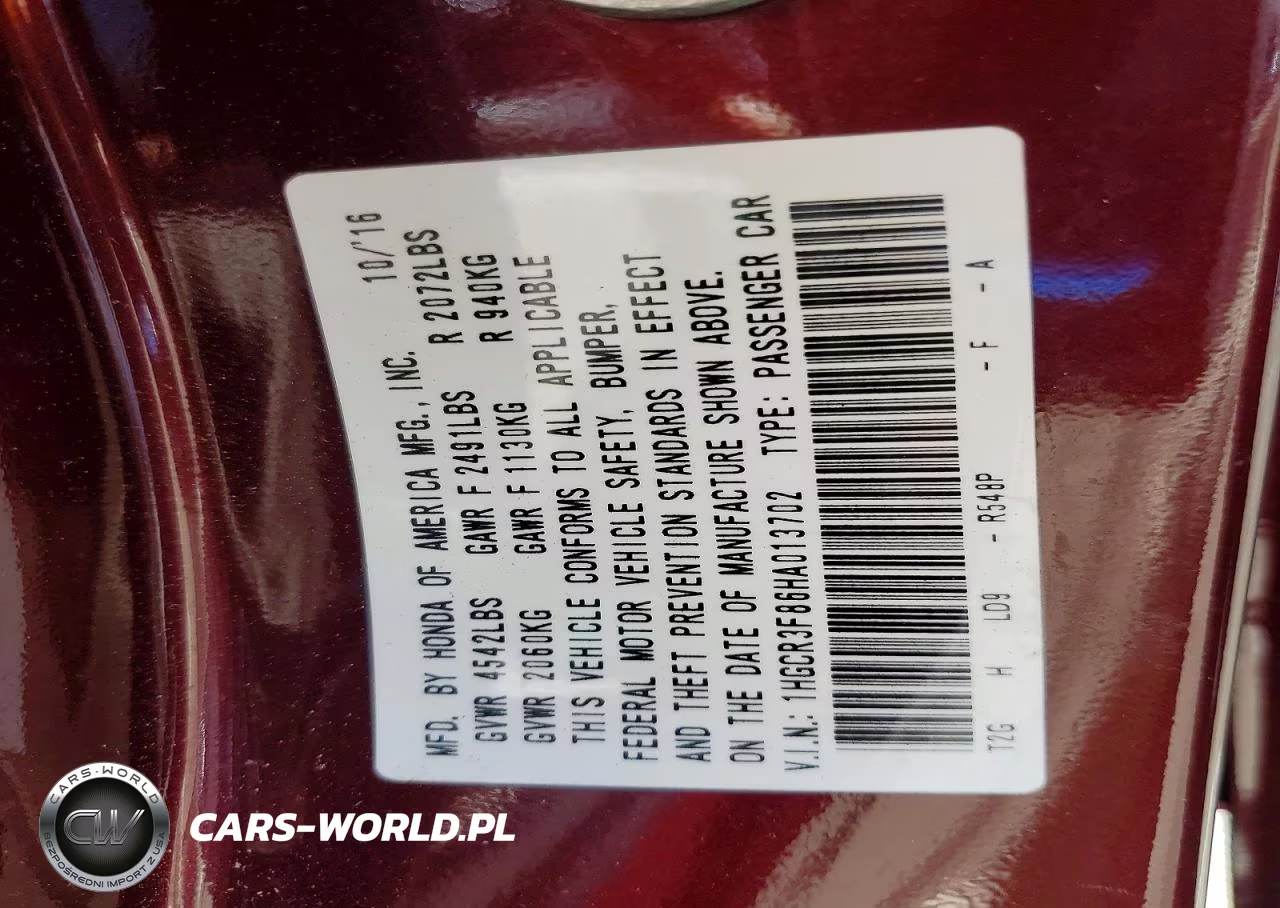 2017 Honda Accord Exl VIN:1HGCR3F86HA013702 - 12