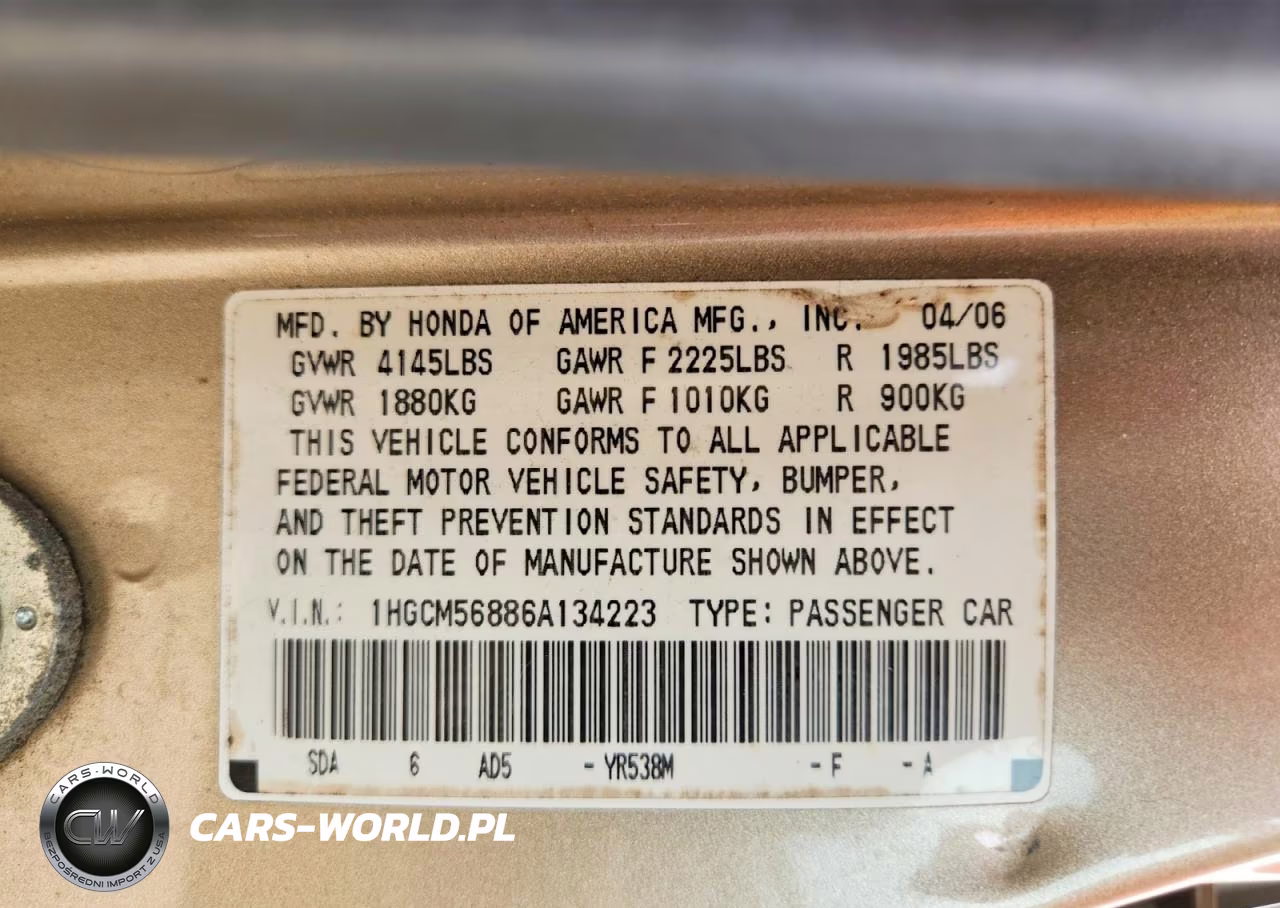 2006 Honda Accord Ex VIN:1HGCM56886A134223 - 12
