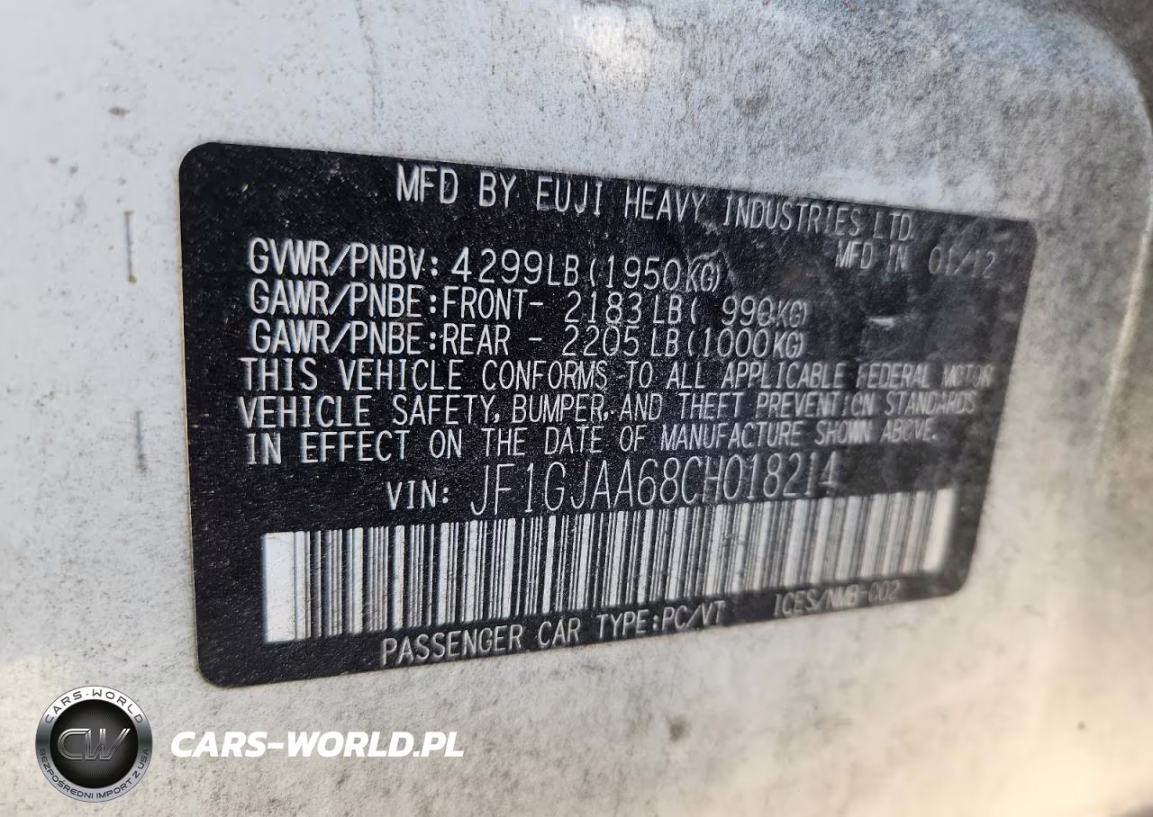 2012 Subaru Impreza VIN:JF1GJAA68CH018214 - 12