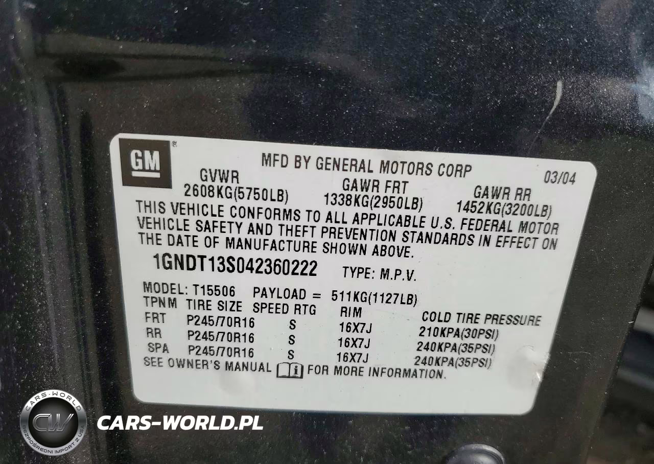 2004 Chevrolet Trailblazer Ls VIN:1GNDT13S042360222 - 12