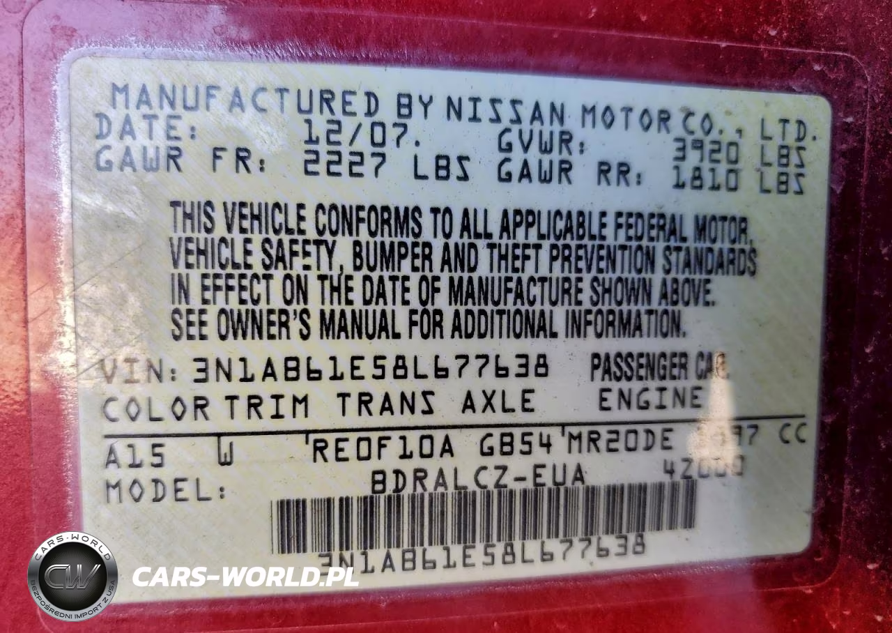 2008 Nissan Sentra 2.0 VIN:3N1AB61E58L677638 - 12