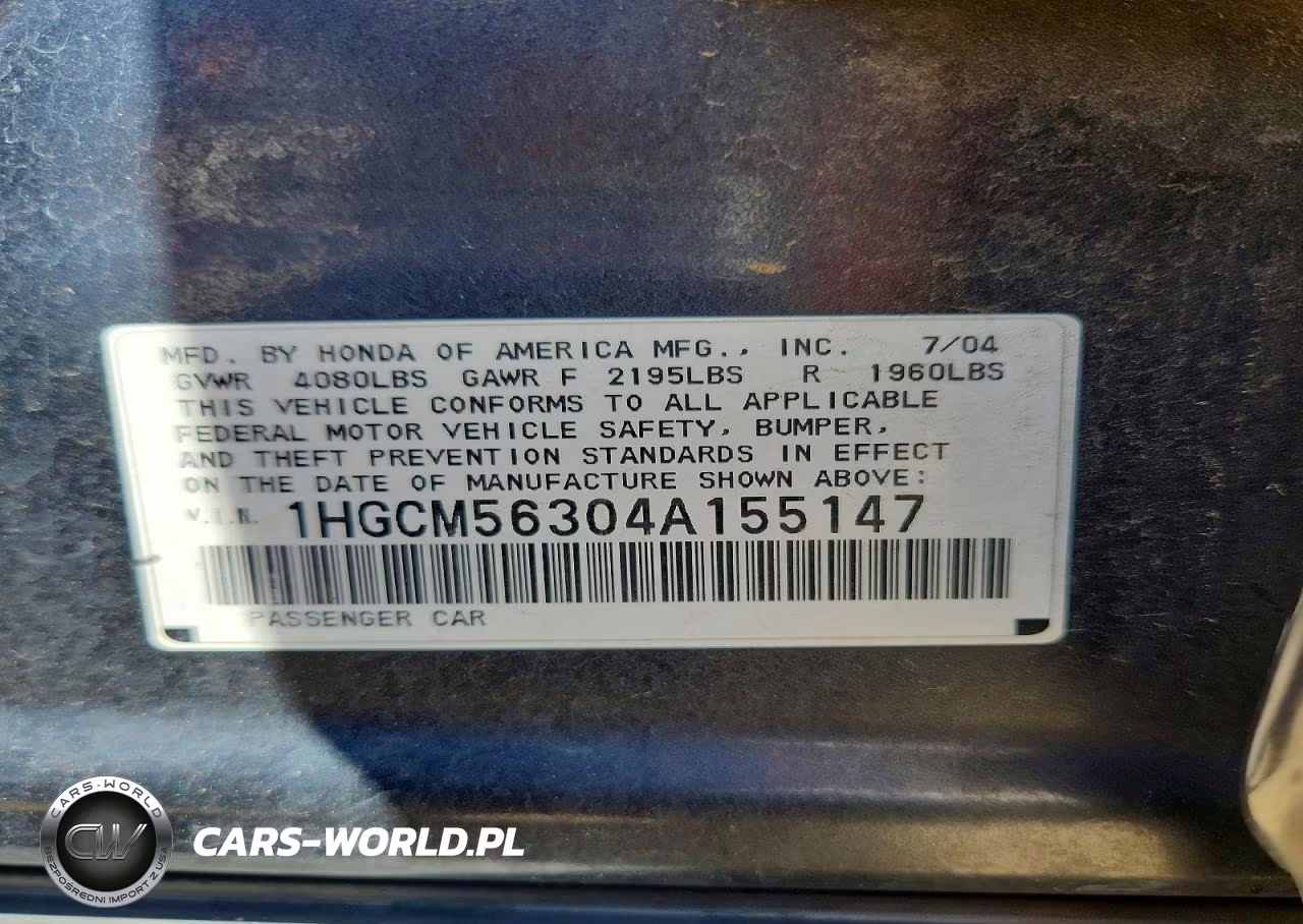 2004 Honda Accord Lx VIN:1HGCM56304A155147 - 13