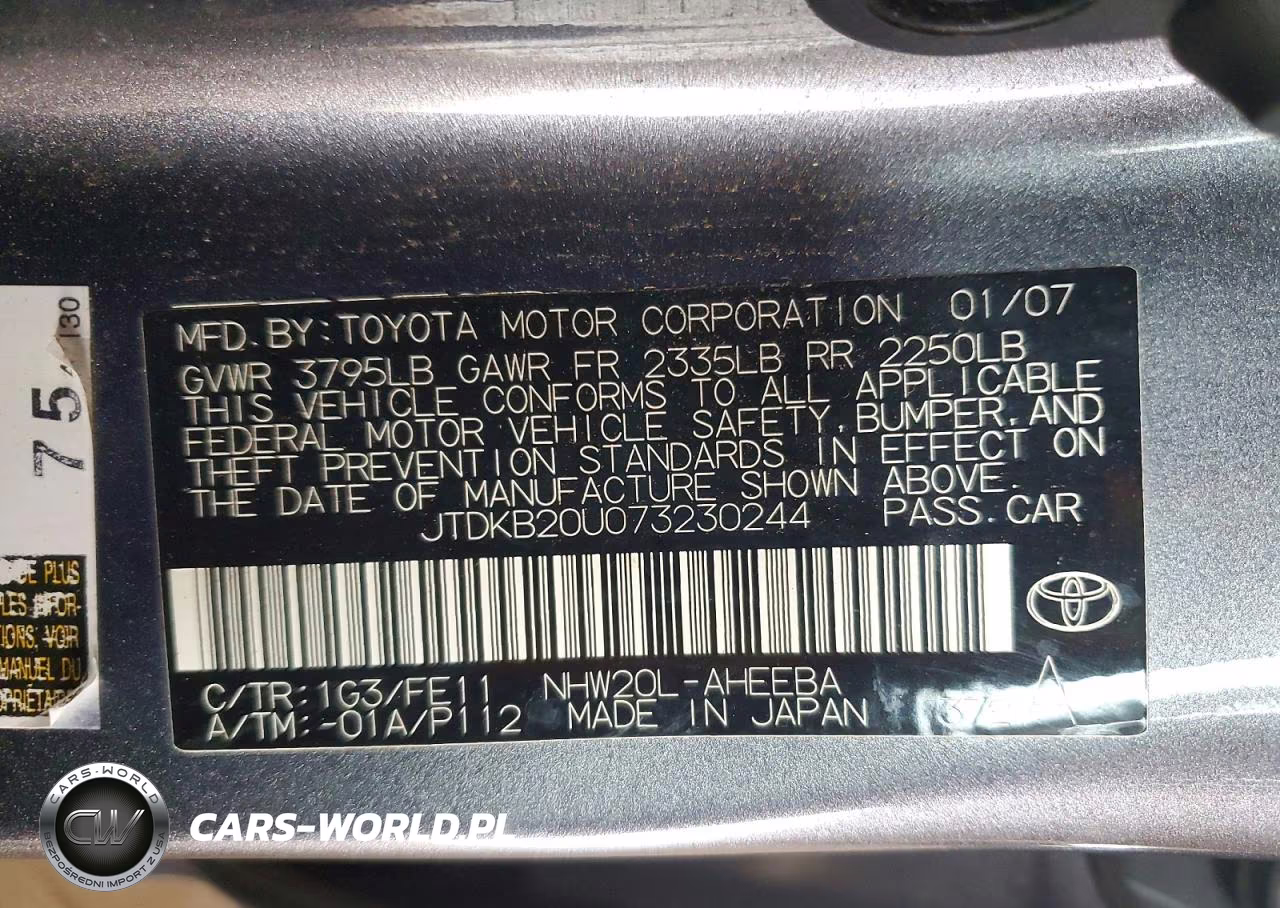 2007 Toyota Prius Base VIN:JTDKB20U073230244 - 13