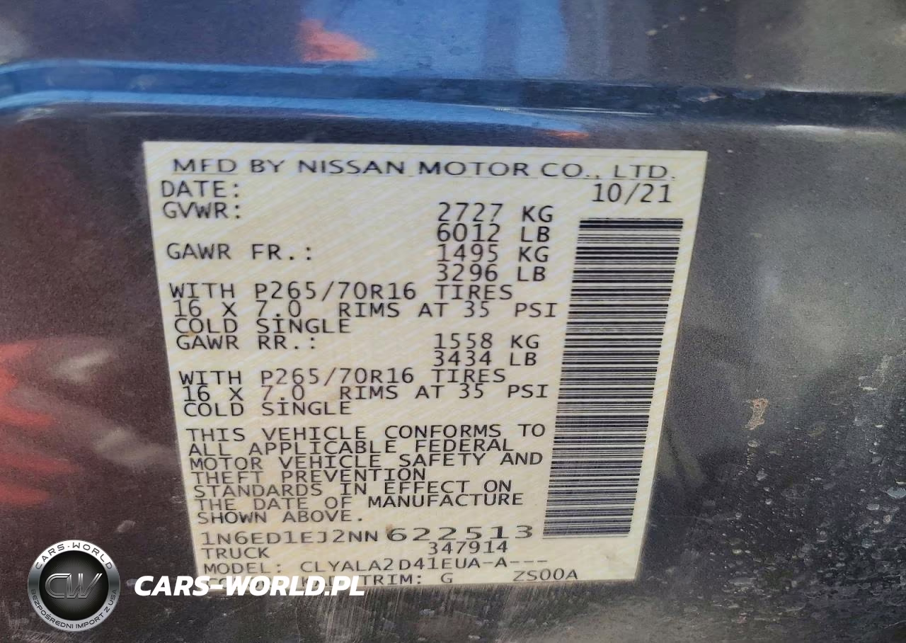2022 Nissan Frontier S VIN:1N6ED1EJ2NN622513 - 12