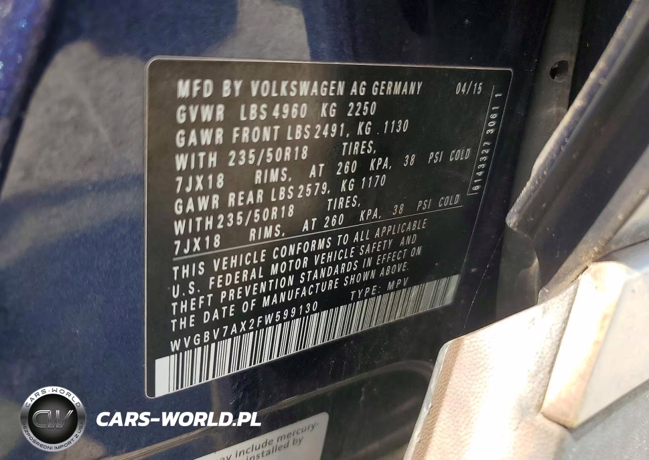 2015 Volkswagen Tiguan S VIN:WVGBV7AX2FW599130 - 13