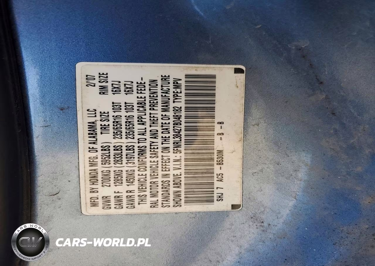2007 Honda Odyssey Ex VIN:5FNRL38427B048182 - 13