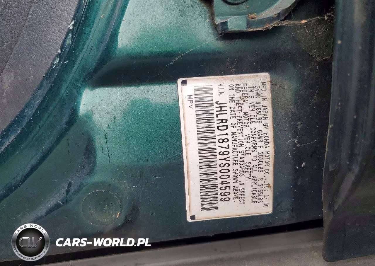 2000 Honda Cr-V Se VIN:JHLRD1879YS004599 - 12