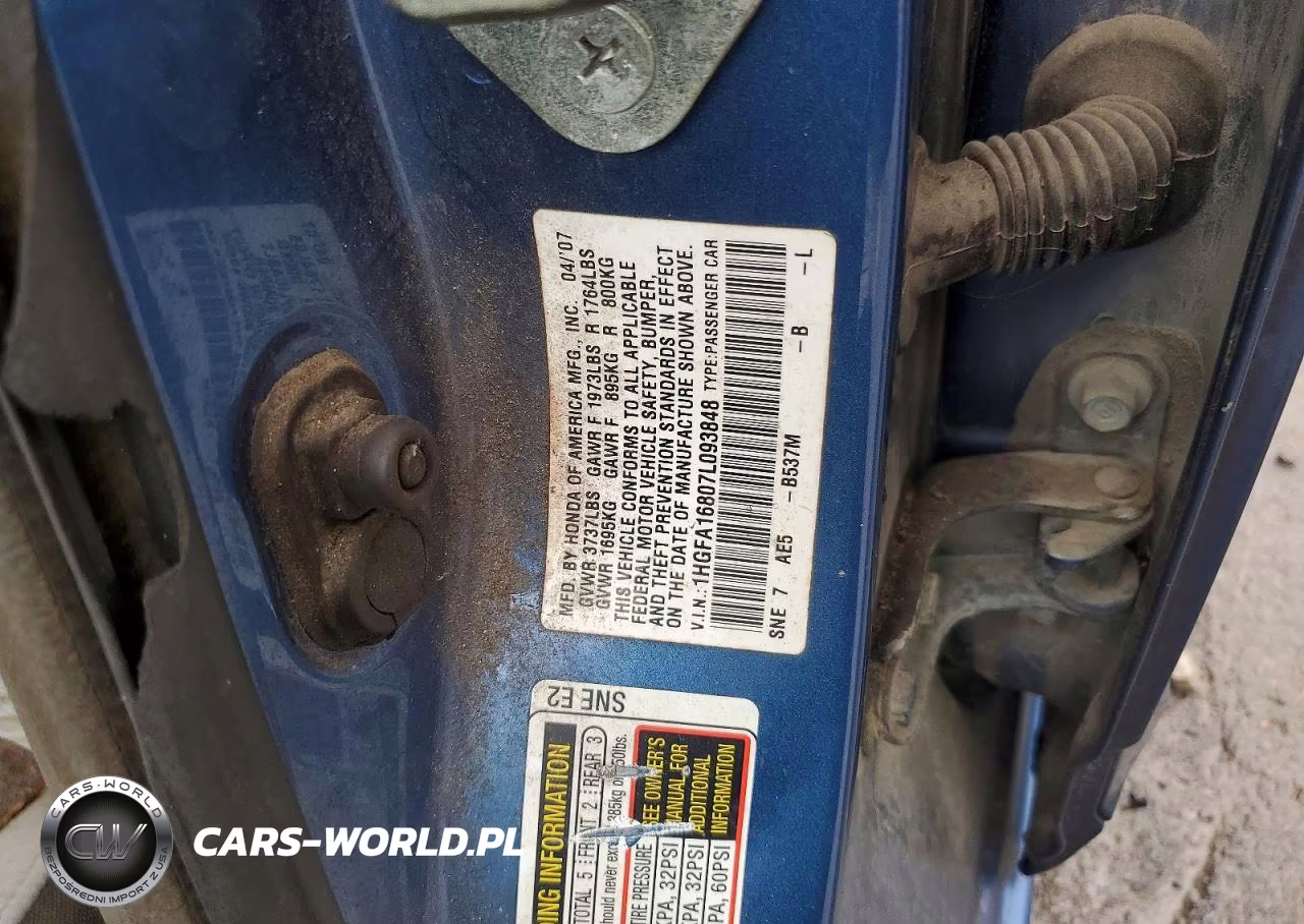 2007 Honda Civic Ex VIN:1HGFA16807L093848 - 12