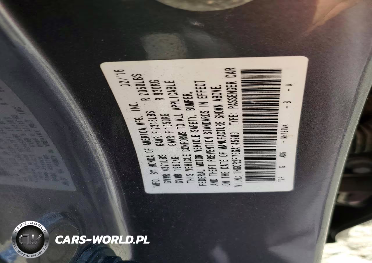 2016 Honda Accord Ex VIN:1HGCR2F73GA145283 - 13
