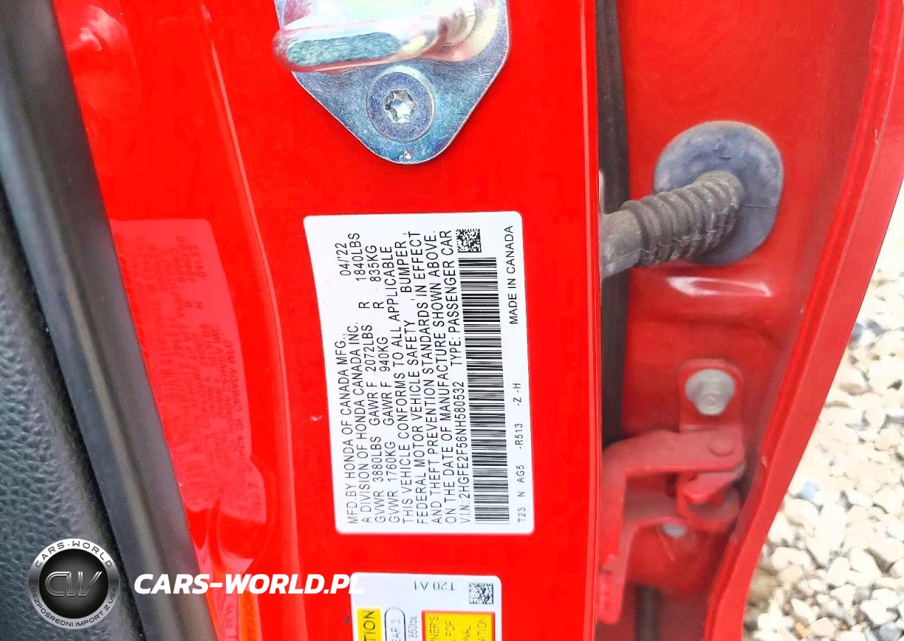 2022 Honda Civic Sport VIN:2HGFE2F56NH580532 - 12