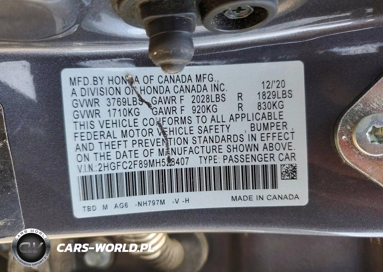 2021 Honda Civic Sport VIN:2HGFC2F89MH528407 - 12