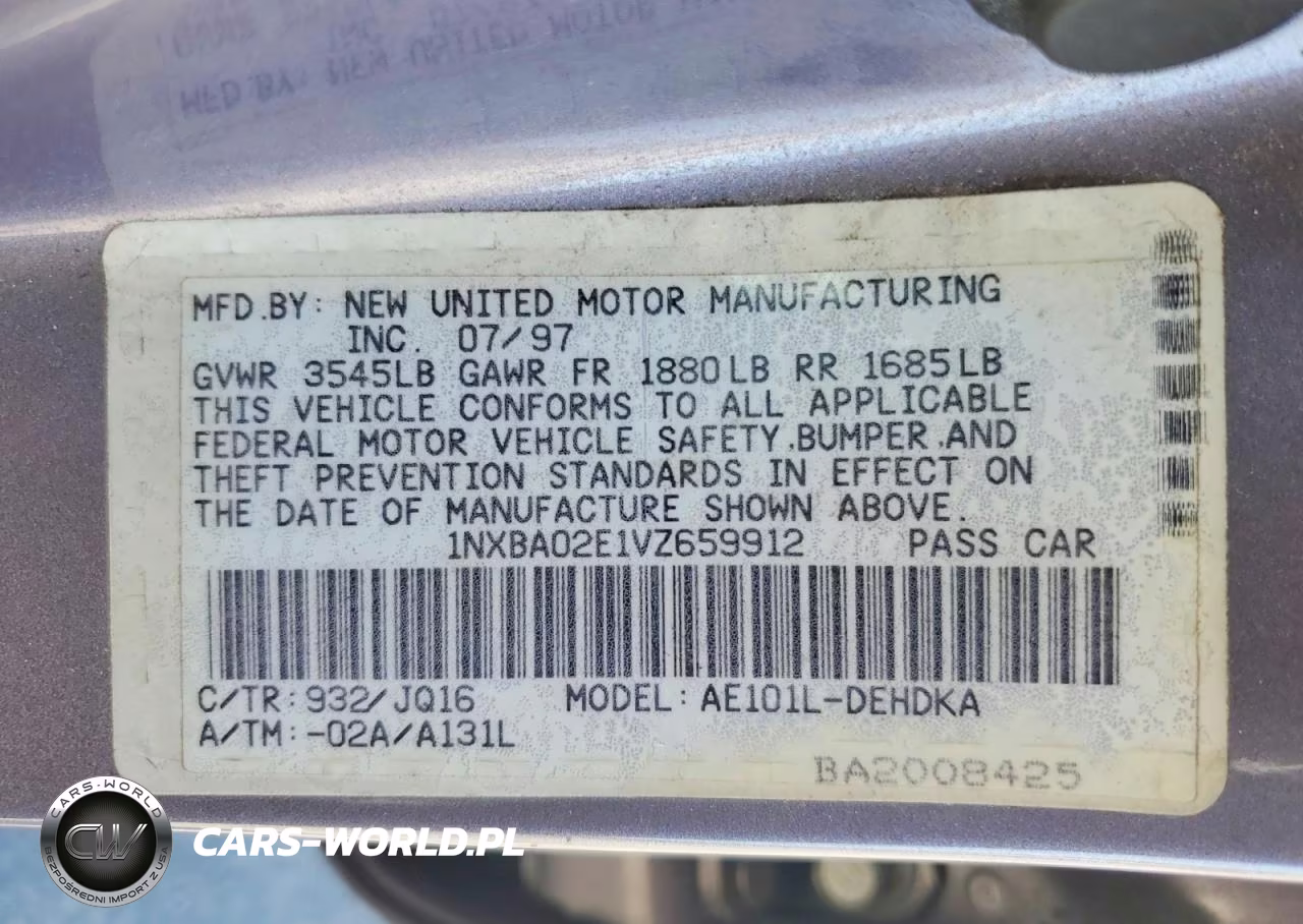 1997 Toyota Corolla Base VIN:1NXBA02E1VZ659912 - 12